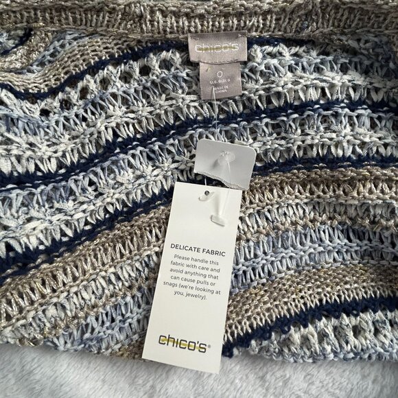 Chico's Womens Open Front Cardigan Sweater Fringe Trim Striped Knit Size 0 New - Picture 3 of 7